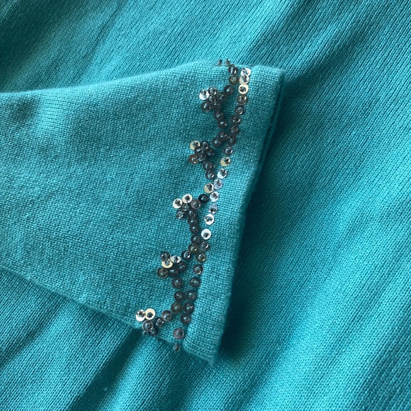 Cache Sz M Teal Silk Cashmere Blend Beaded Bling Sweater. - Picture 7 of 7